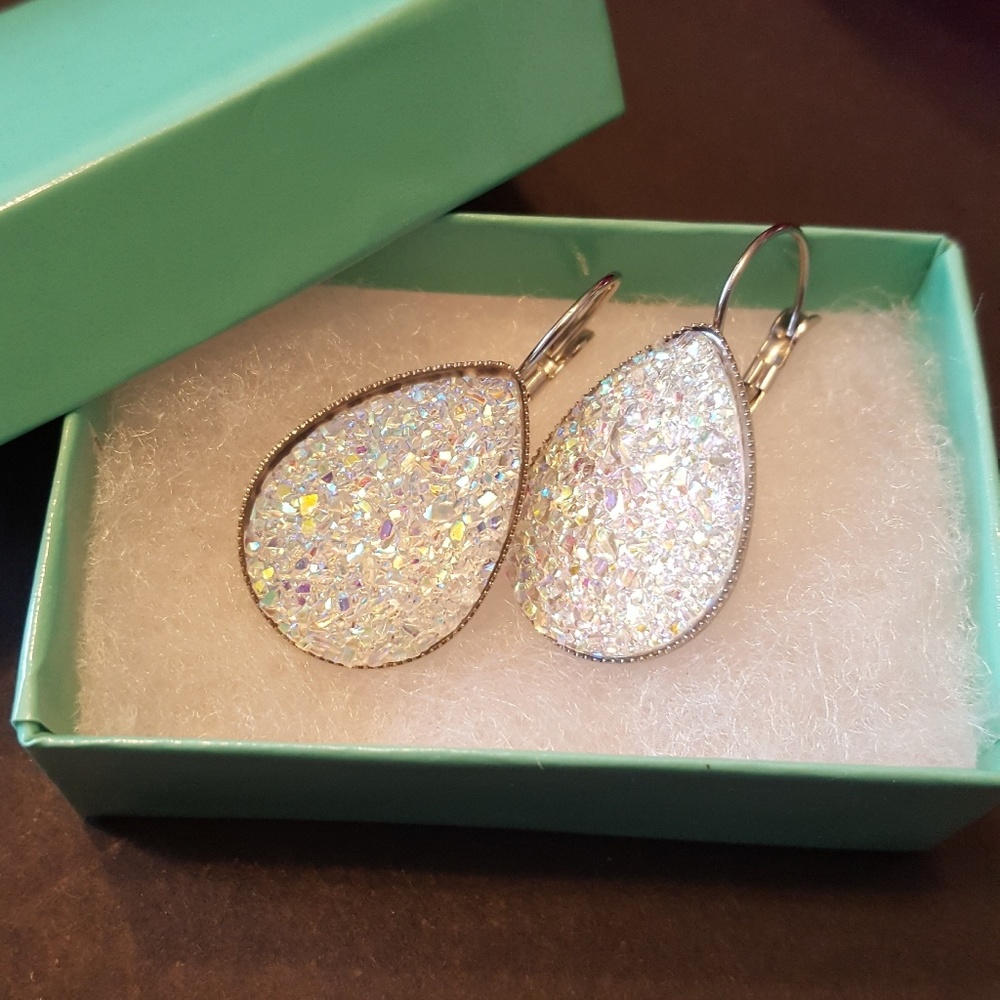 Sparkly Diamond Druzy Earrings